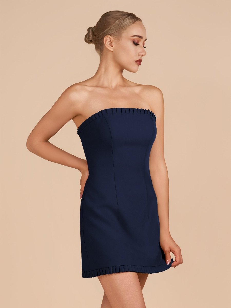 Sevoba|Navy Blue - A-Line Strapless Ruffles Short Homecoming Dresses