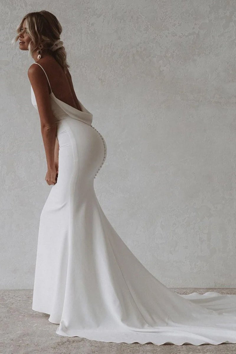 Sevoba|Elegant Mermaid V-Neck Elastic Satin Long Wedding Dresses