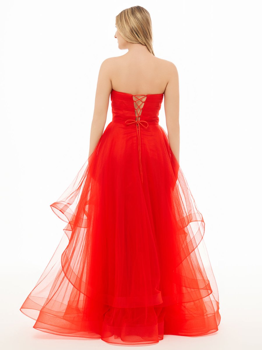 Sevoba|Light Pink A Line Strapless Organza Prom Dress