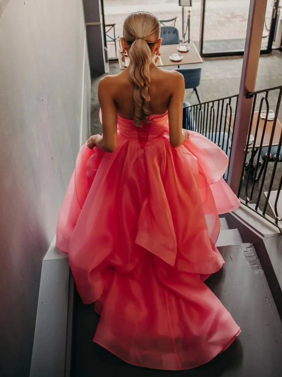 Sevoba|Light Pink A Line Strapless Organza Prom Dress