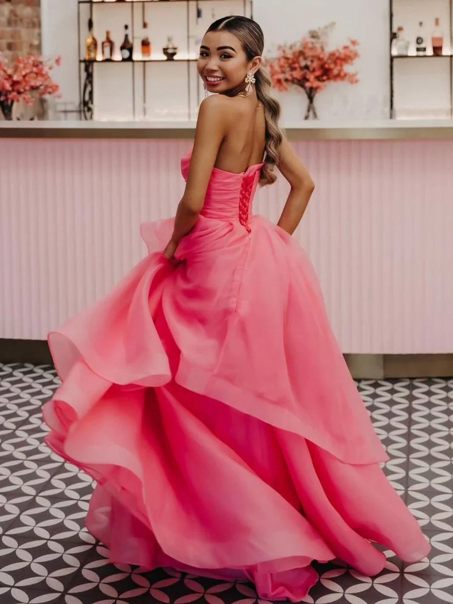 Sevoba|Light Pink A Line Strapless Organza Prom Dress