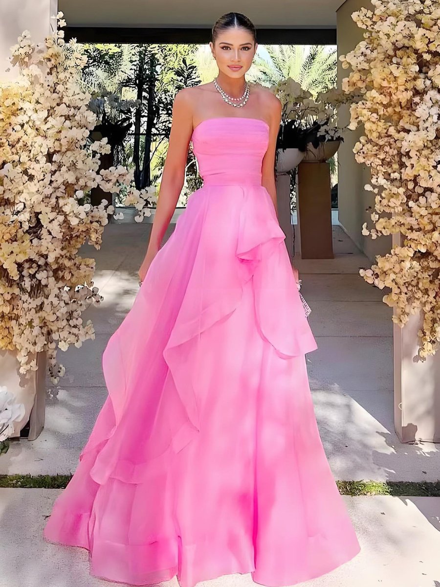 Sevoba|Light Pink A Line Strapless Organza Prom Dress