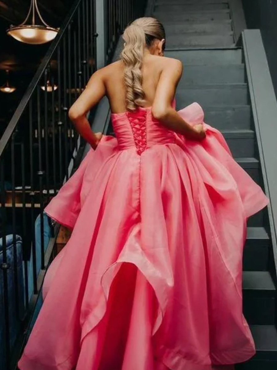 Sevoba|Light Pink A Line Strapless Organza Prom Dress