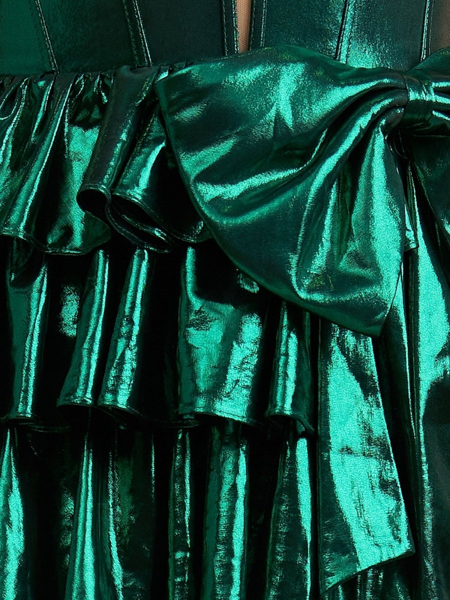 Sevoba|Emerald - Halter A Line Metallic Ruffles Homecoming Dresses With Bow