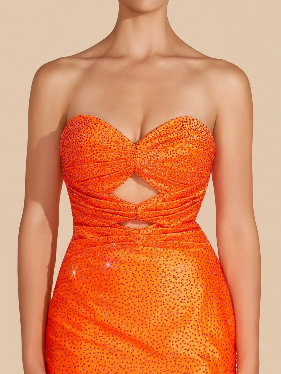 Sevoba|Bright Orange - Sheath Sweetheart Sequined Cut Out Short Homecoming Dresses