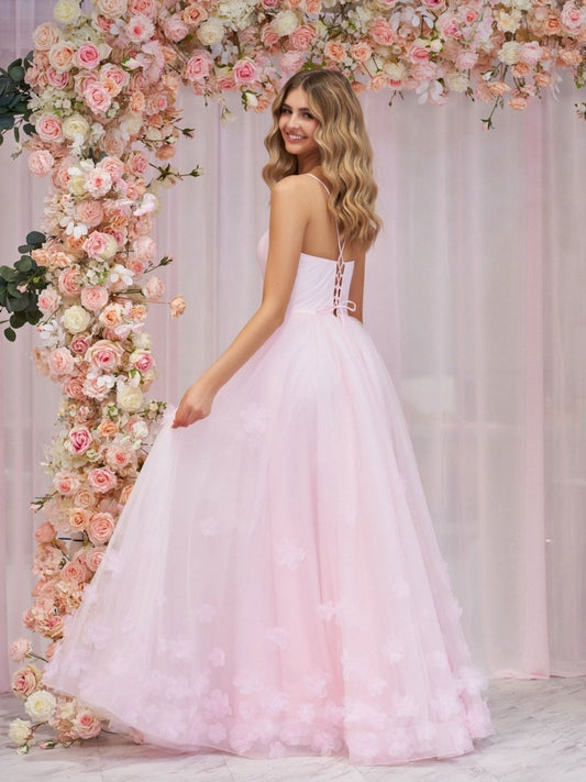 Arabella |A-line Spaghetti Straps Pink Tulle Prom Dress