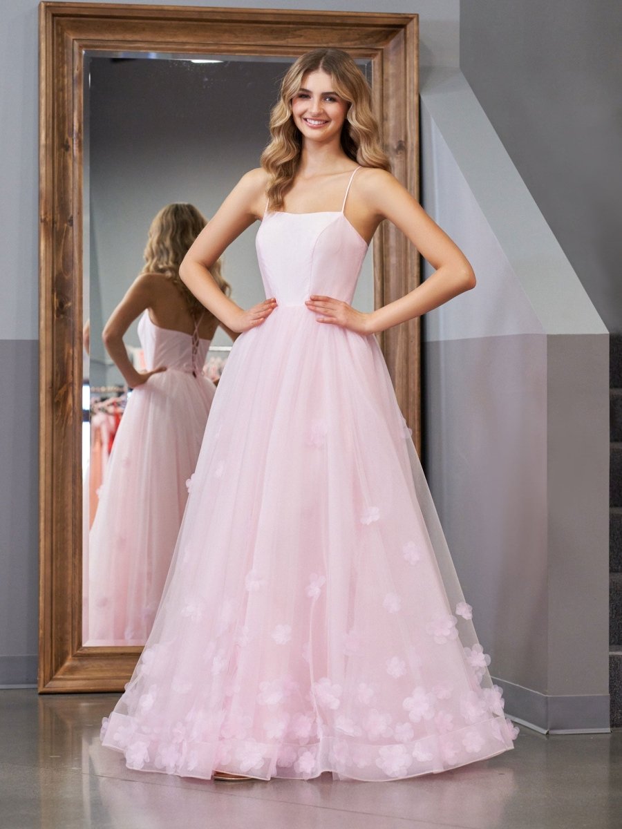 Arabella |A-line Spaghetti Straps Pink Tulle Prom Dress