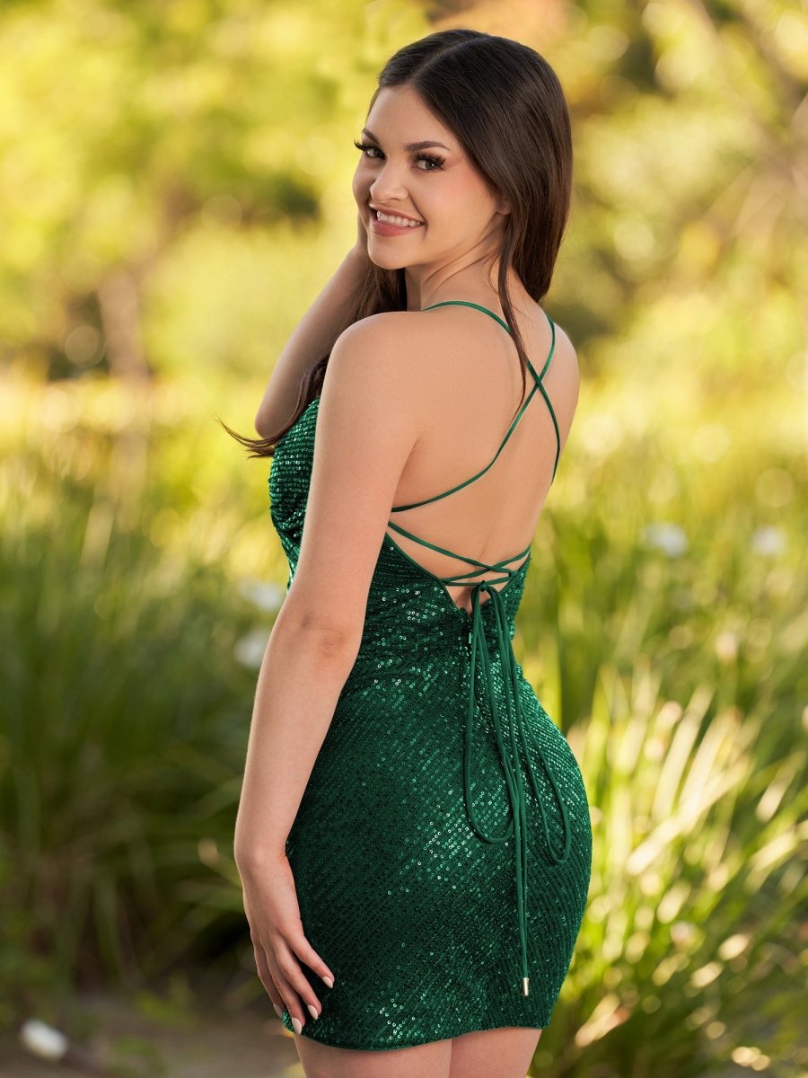 Sevoba|Black Sequin Lace Up Short Tight Homecoming Dress
