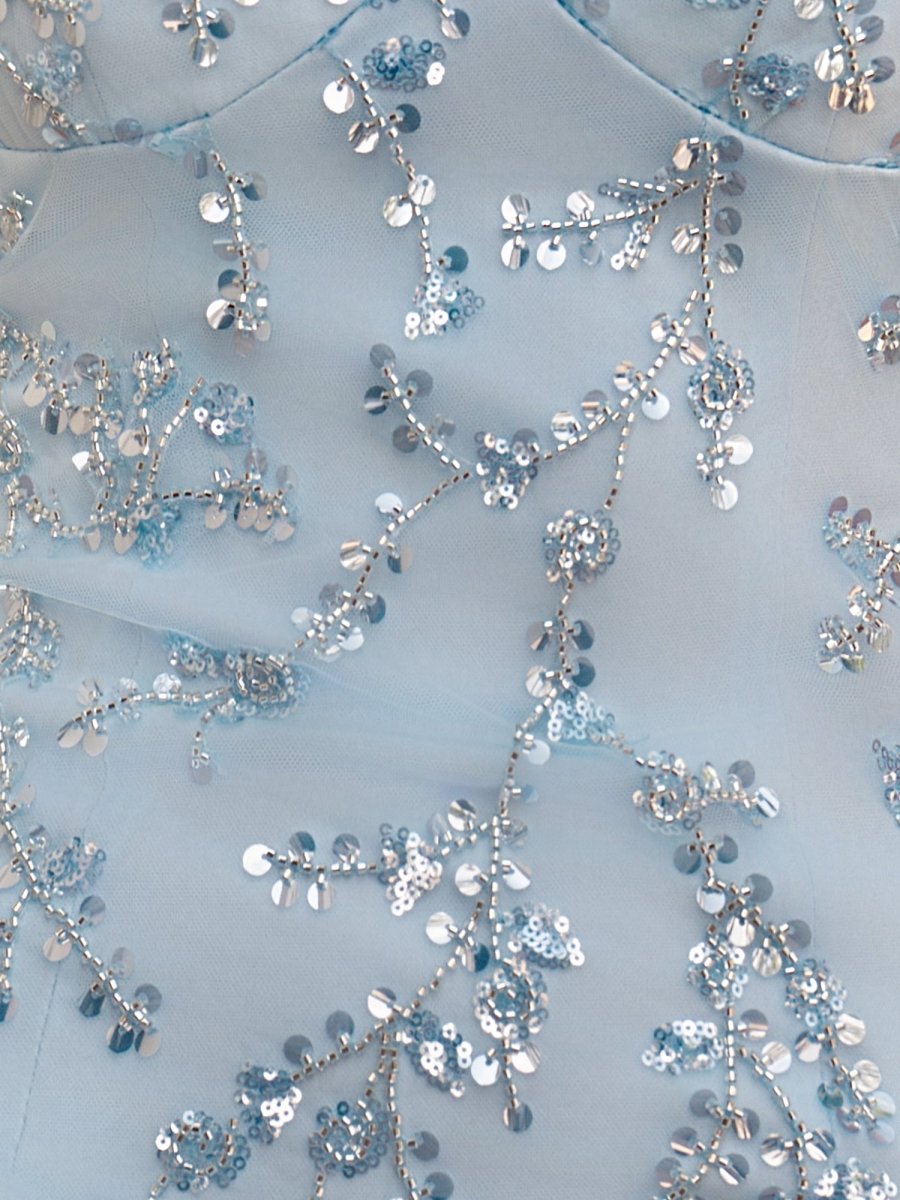 Sevoba|Sky Blue - Bodycon V Neck Sequined Satin Short Homecoming Dresses