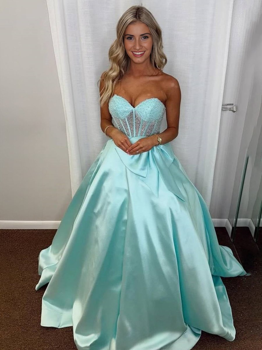 Hindreen | A-Line Sweetheart Lilac Beaded Long Prom Dresses With Bow