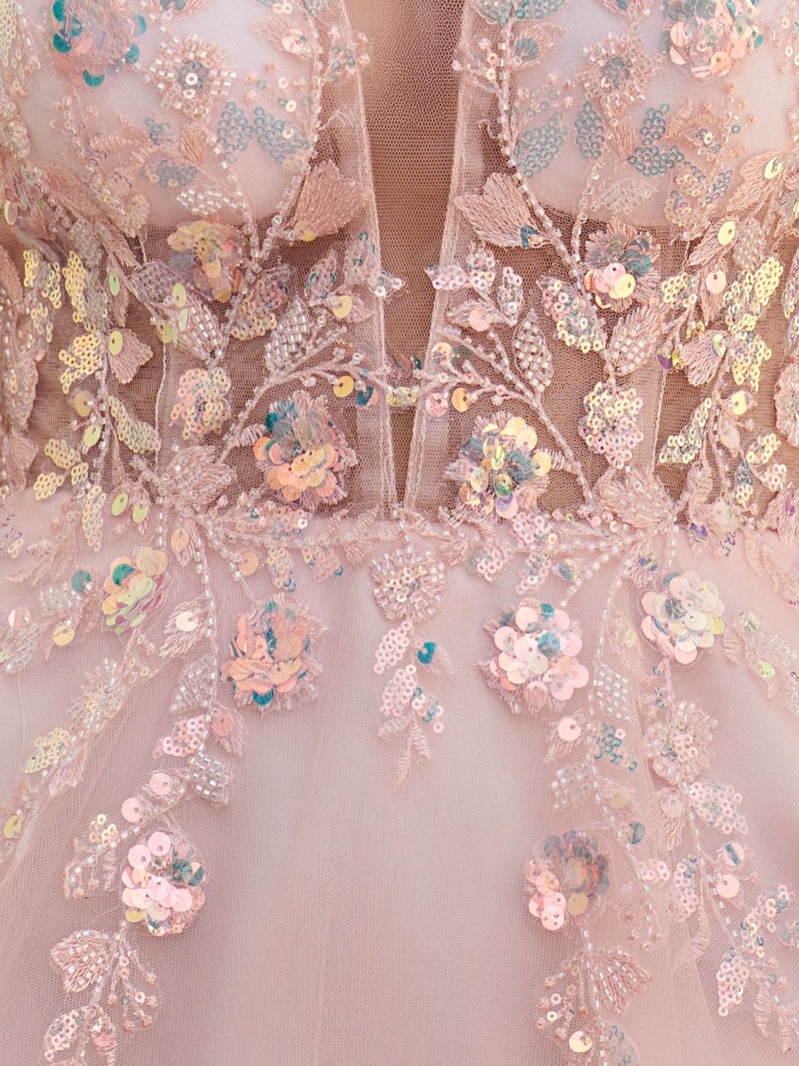 Sevoba|Pink - A Line V Neck Tulle Sequined Homecoming Dresses with Appliques