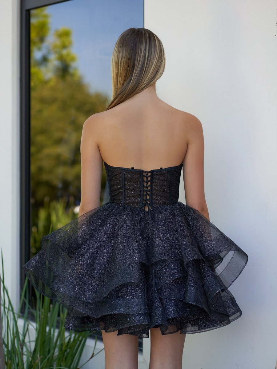 Sevoba|A-Line Tulle Black Short Homecoming Dress with Ruffles