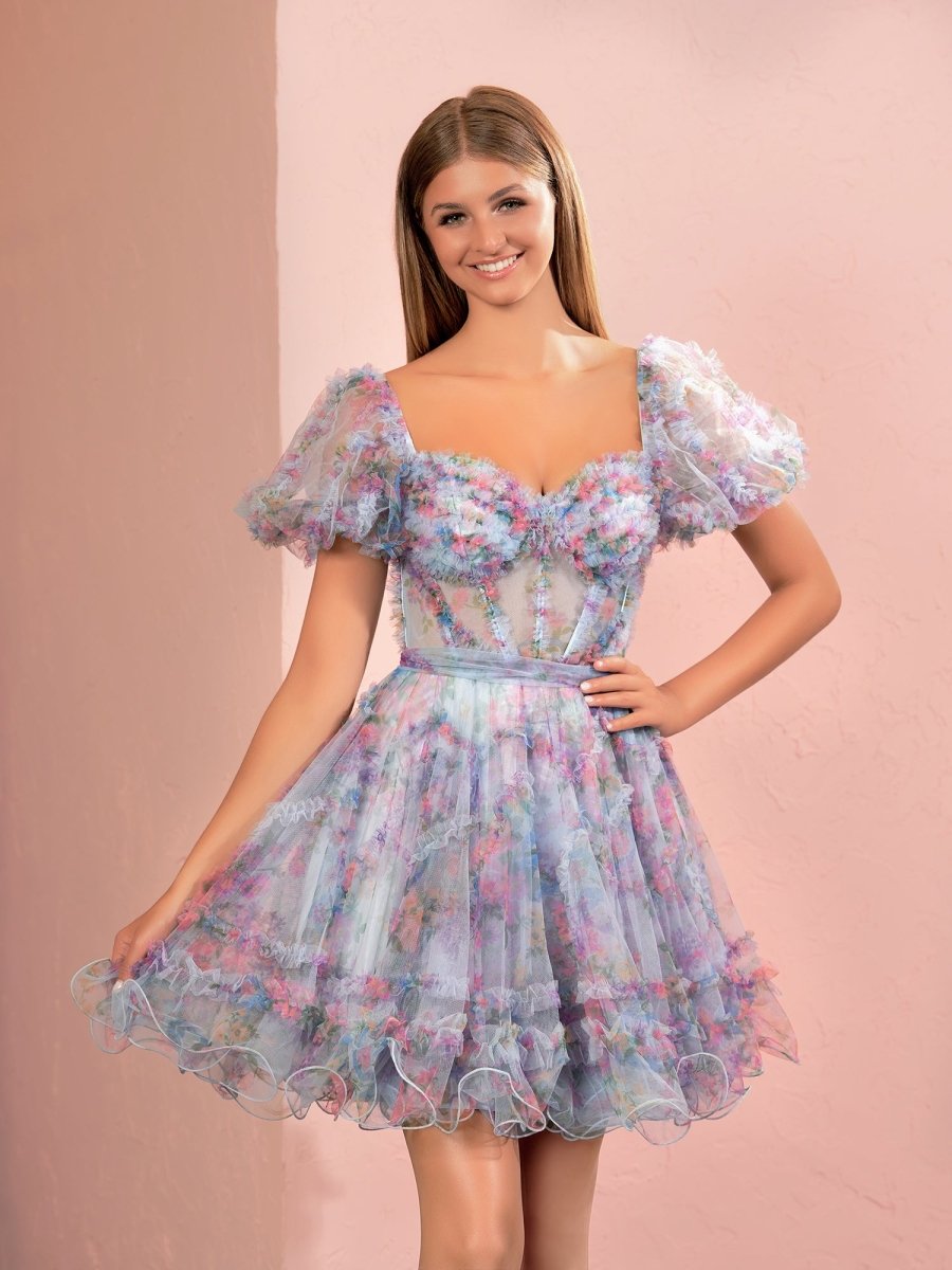Sevoba|Sky Blue A Line Off the Shoulder Printed Homecoming Dress