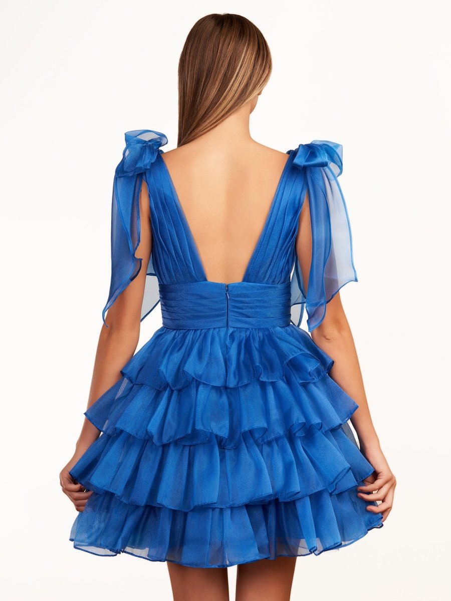 Sevoba|Trendy A-Line Royal Blue Tiered Homecoming Dress with Bow