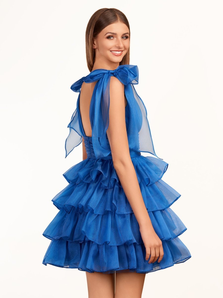Sevoba|Trendy A-Line Royal Blue Tiered Homecoming Dress with Bow