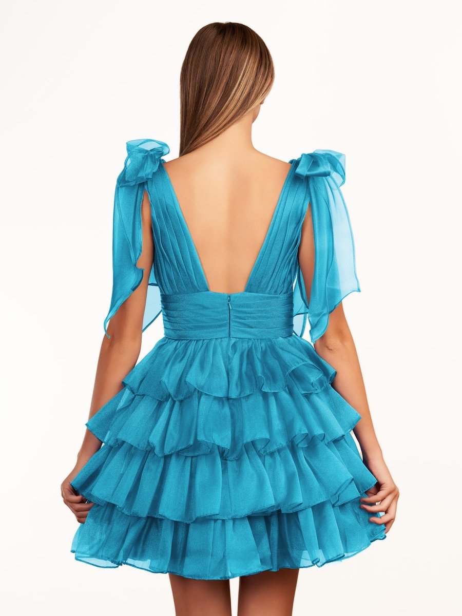 Sevoba|Trendy A-Line Royal Blue Tiered Homecoming Dress with Bow