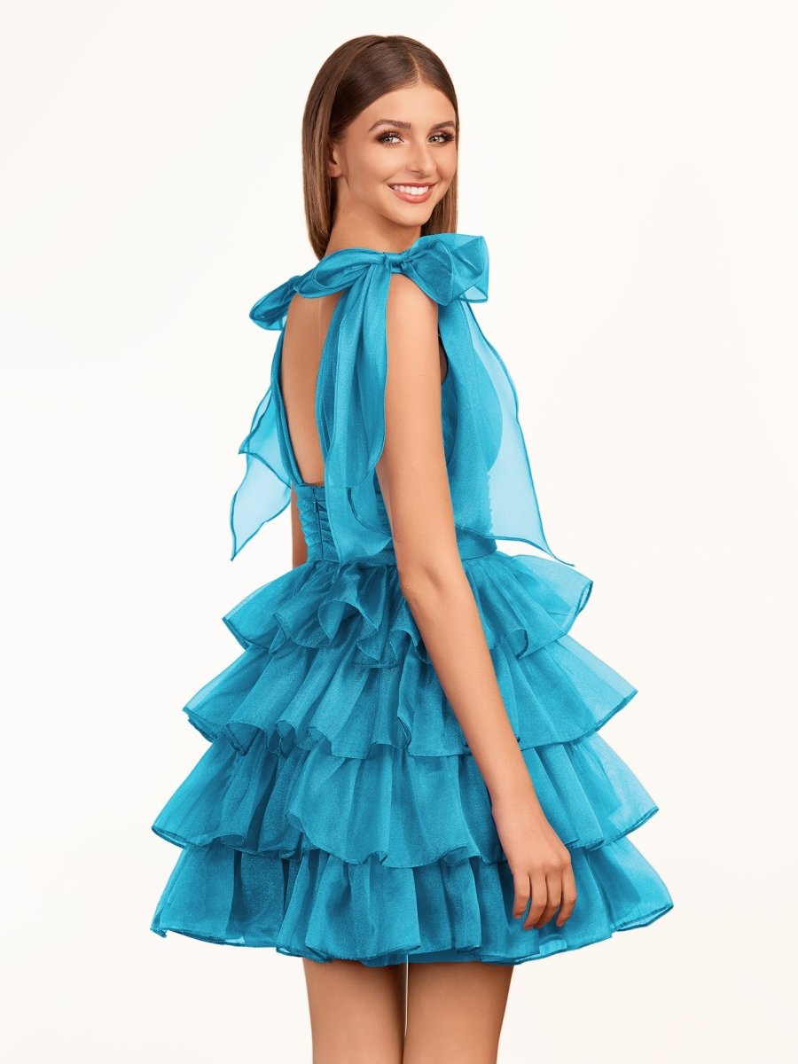 Sevoba|Trendy A-Line Royal Blue Tiered Homecoming Dress with Bow