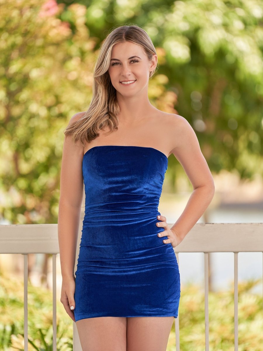 Sevoba|Bodycon Strapless Royal Blue Velvet Homecoming Dresses