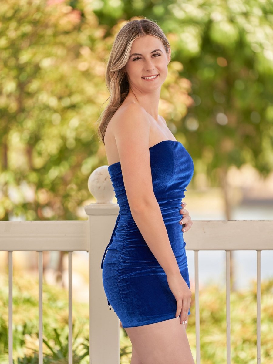 Sevoba|Bodycon Strapless Royal Blue Velvet Homecoming Dresses