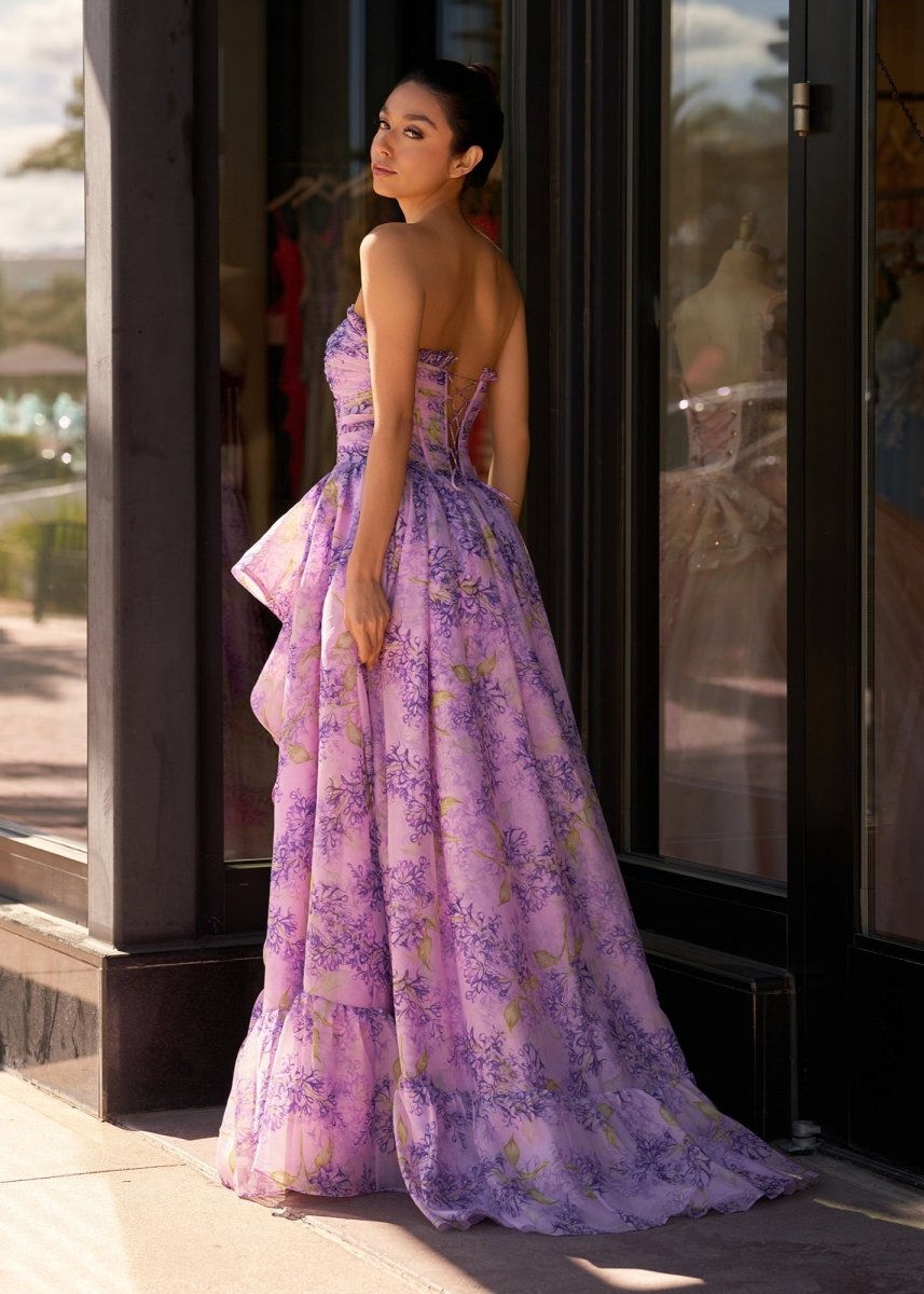 Sevoba|Lilac A-Line Corset Detachable Sweetheart Floral Long Prom Dress