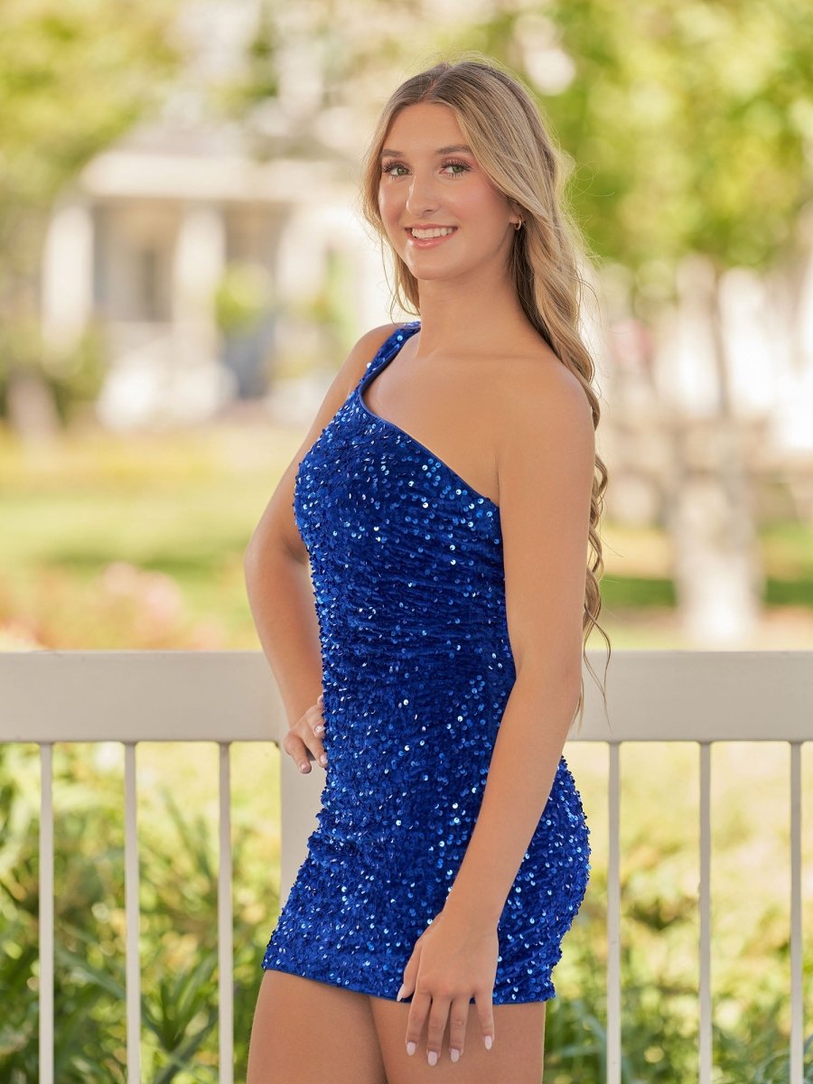 Sevoba|Tight Sequins Black One Shoulder Homecoming Dress