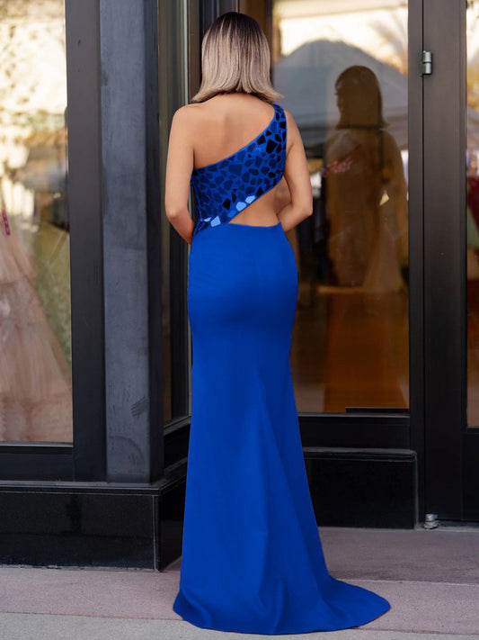 Sevoba|Sheath One Shoulder Cut Mirror Sequins Prom Dress