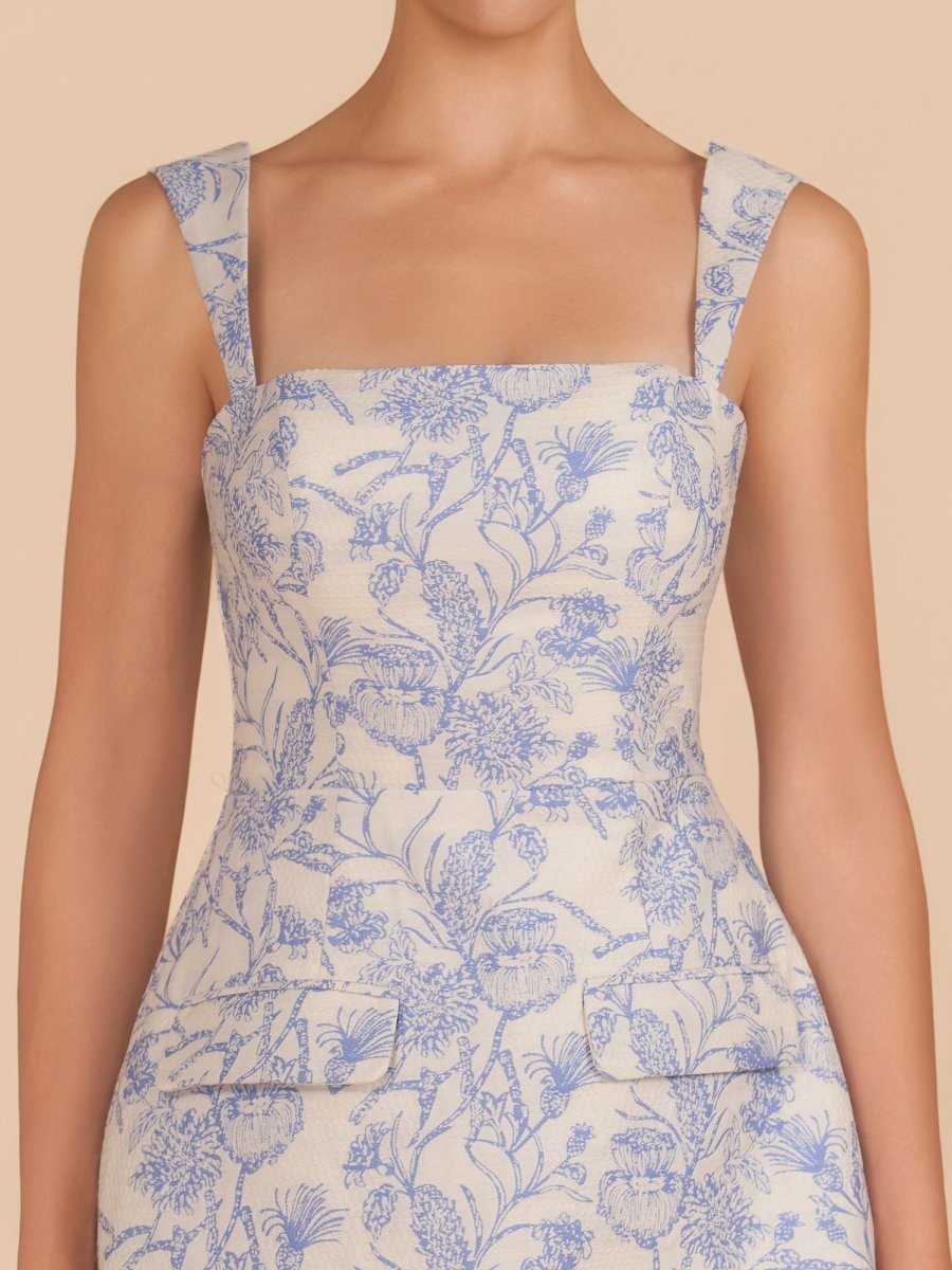 Sevoba|Sky Blue - Sheath Square Neck Floral Short Homecoming Dress