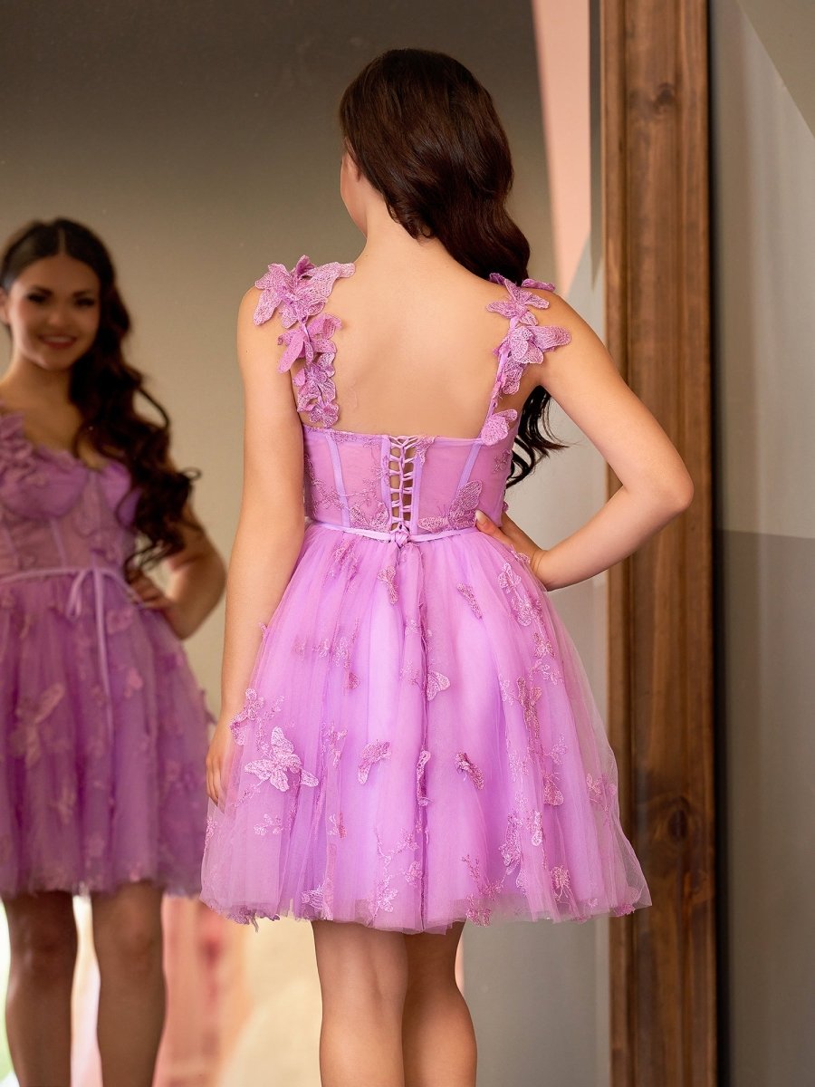 Sevoba|A Line Short Tulle Lilac Homecoming Dress with 3D Butterflies