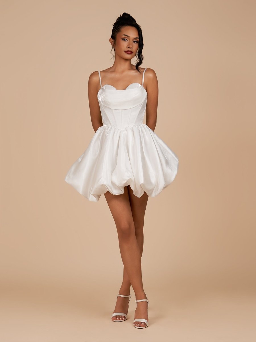 Sevoba|White - A Line Bubble hem Satin Corset Sweetheart Homecoming Dresses