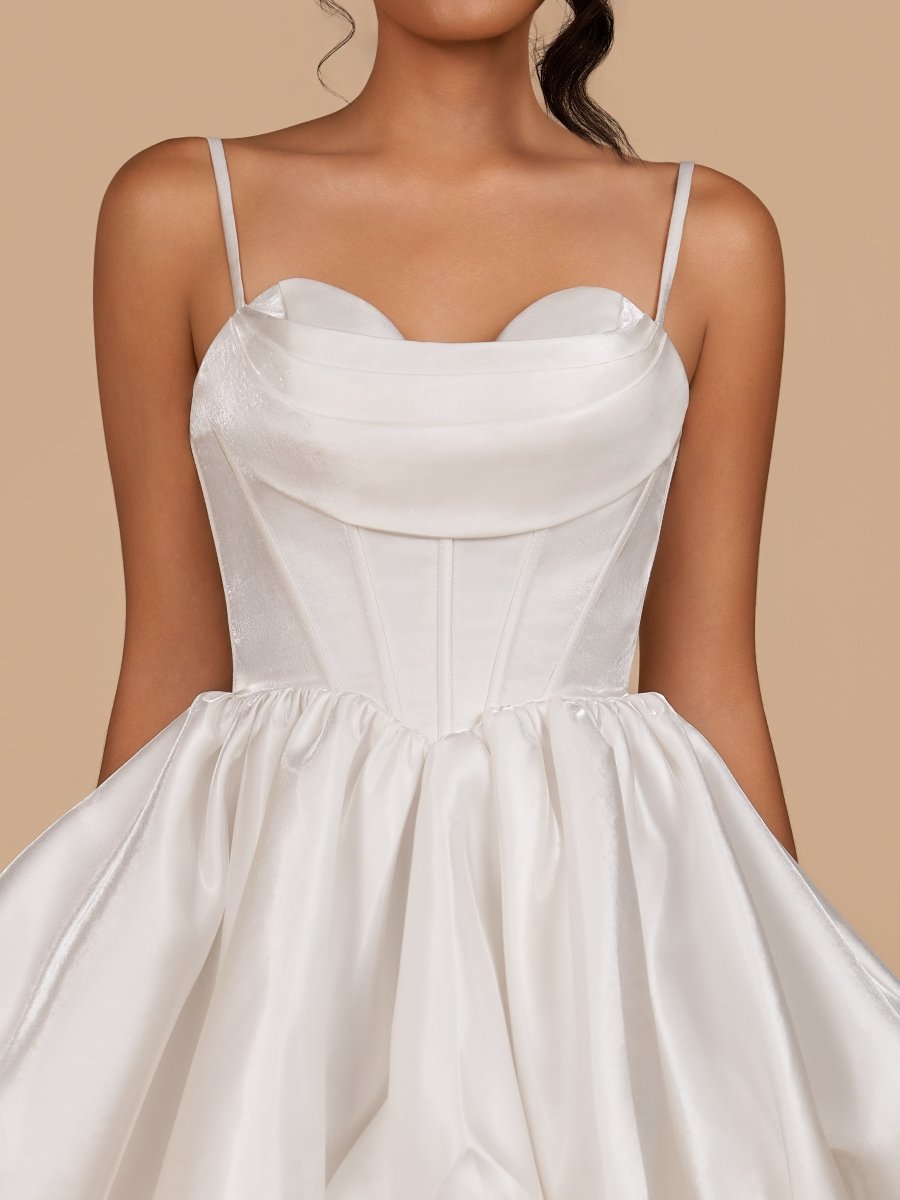 Sevoba|White - A Line Bubble hem Satin Corset Sweetheart Homecoming Dresses