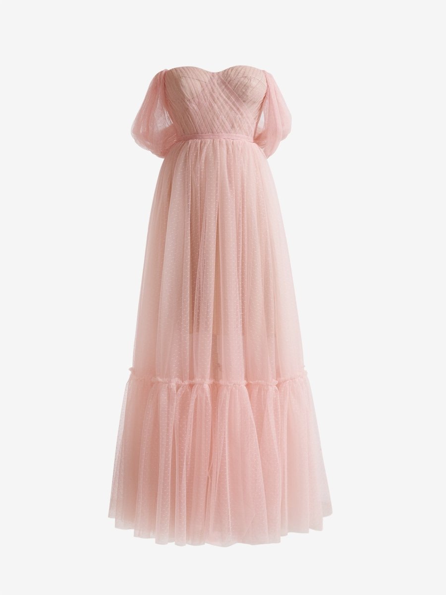 Sevoba|A-Line Rose Pink Tulle Sweetheart Tea-Length Prom Dress
