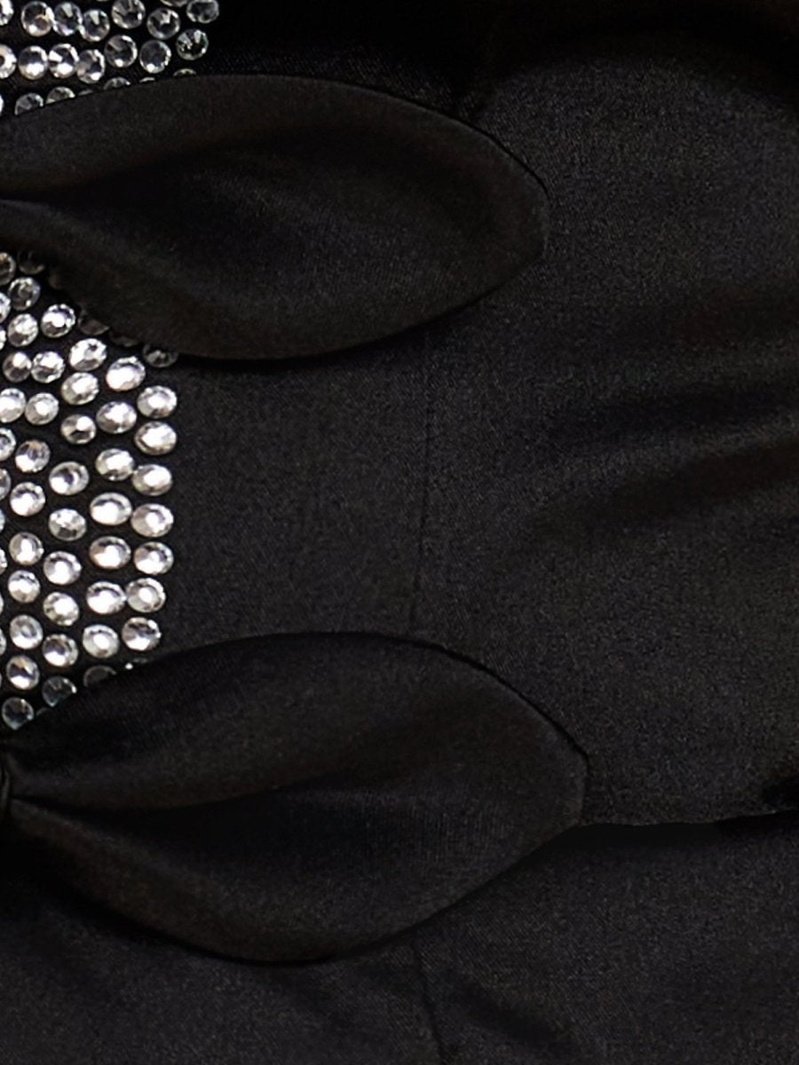 Sevoba|Black - Strapless A-Line Beaded Satin Homecoming Dress With Bow