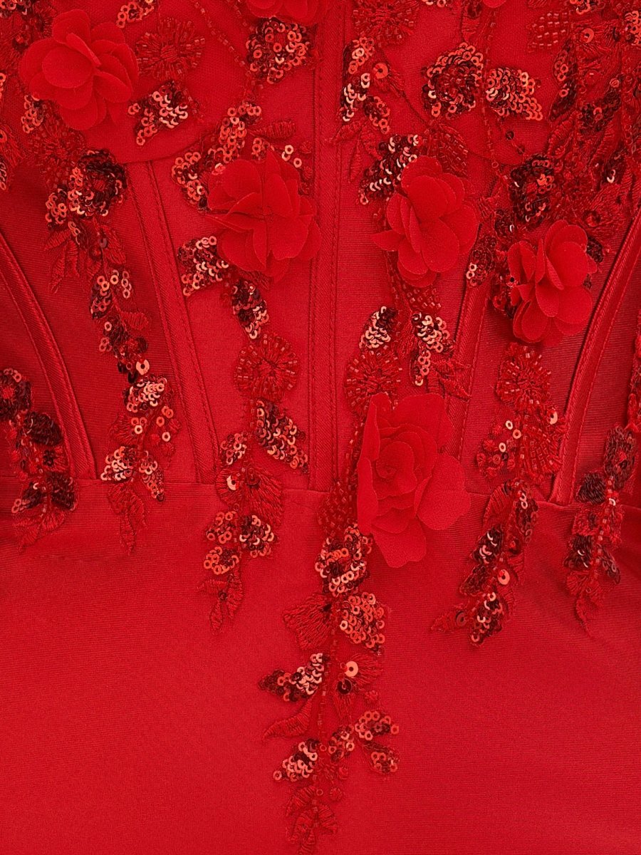 Sevoba|Red - Strapless Bodycon Satin Sequins Homecoming Dresses With Appliques