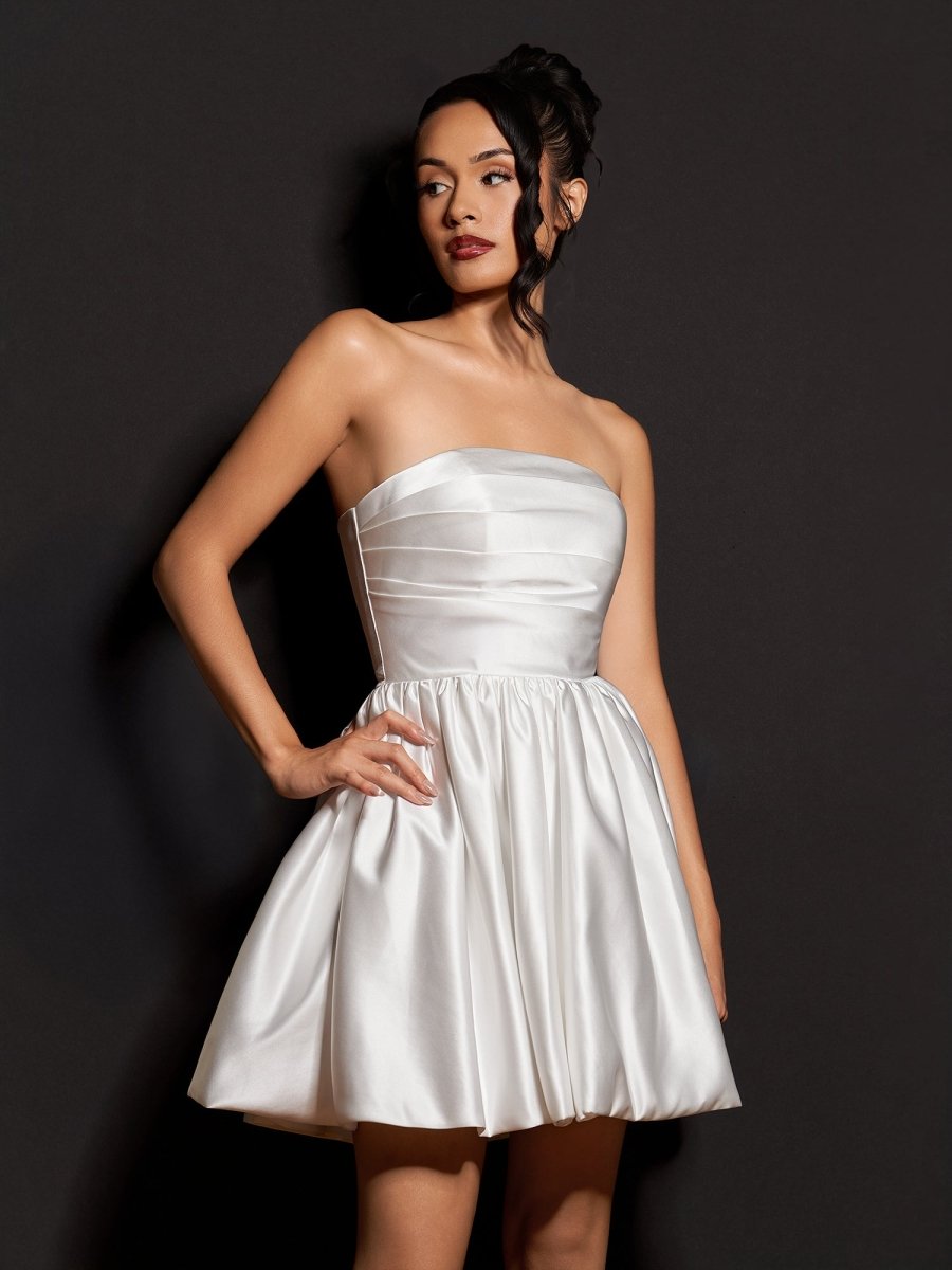 Sevoba|Ivory - A Line Satin Square Neck Puffed Sleeves Short Homecoming Dresses