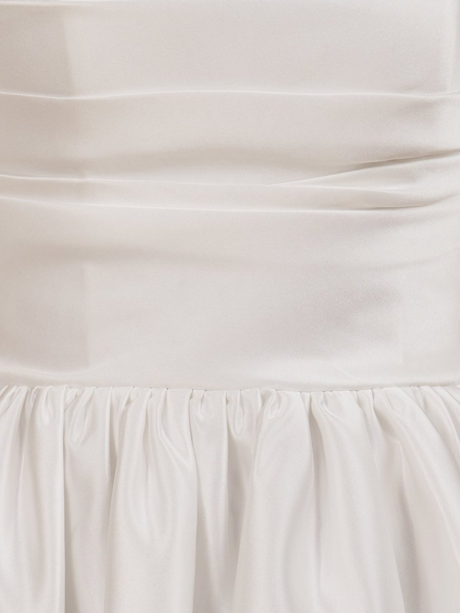 Sevoba|Ivory - A Line Satin Square Neck Puffed Sleeves Short Homecoming Dresses