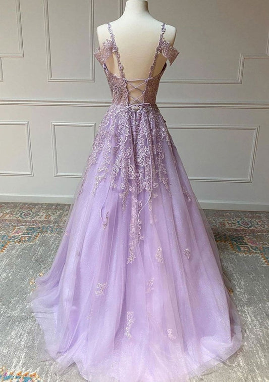 Aliana | Princess Spaghetti Straps Floor-Length Tulle Prom Dress With Beading Appliqued