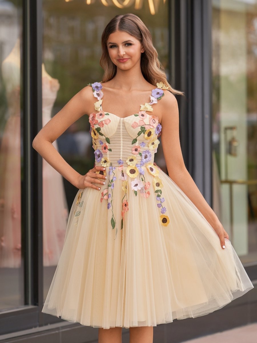 Sevoba|3D Flower Tulle Midi Homecoming Dresses