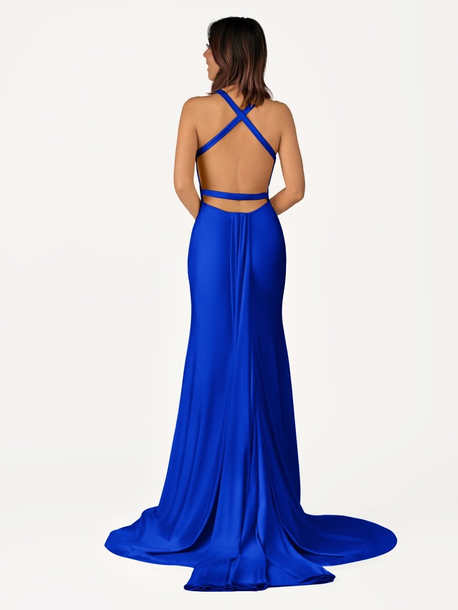 Quaylee | Yellow Mermaid V-Neck Satin Prom Dresses With Tail Evening Dress