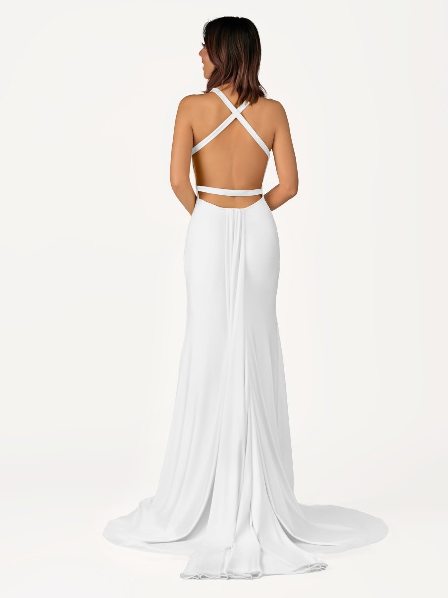 Quaylee | Yellow Mermaid V-Neck Satin Prom Dresses With Tail Evening Dress