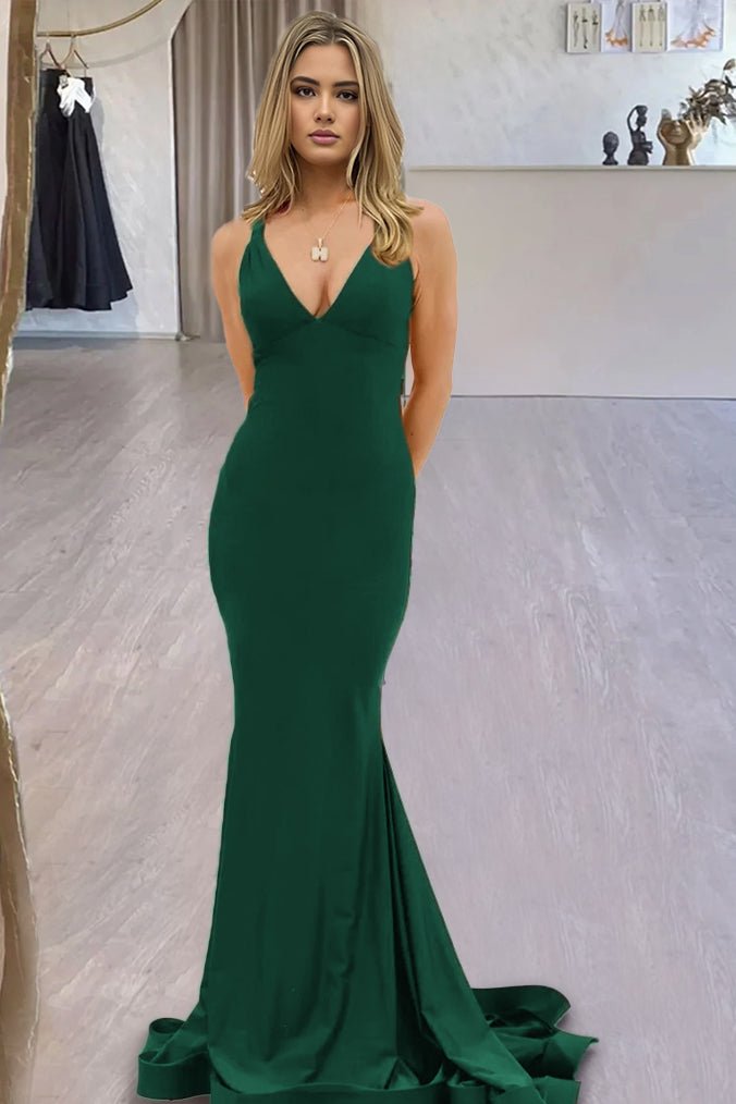 Quaylee | Yellow Mermaid V-Neck Satin Prom Dresses With Tail Evening Dress