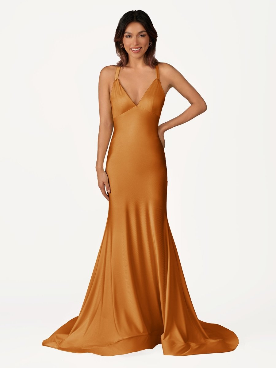 Quaylee | Yellow Mermaid V-Neck Satin Prom Dresses With Tail Evening Dress