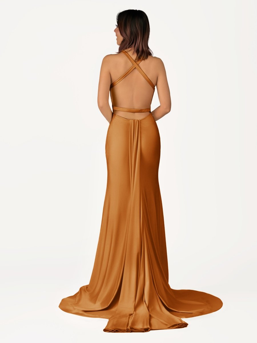 Quaylee | Yellow Mermaid V-Neck Satin Prom Dresses With Tail Evening Dress
