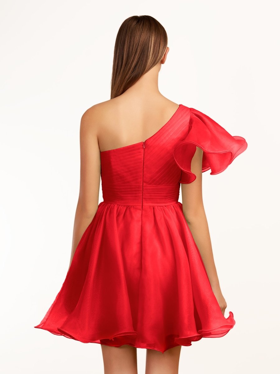 Sevoba|Ivory A-line One Shoulder Organza Ruffled Homecoming Dress