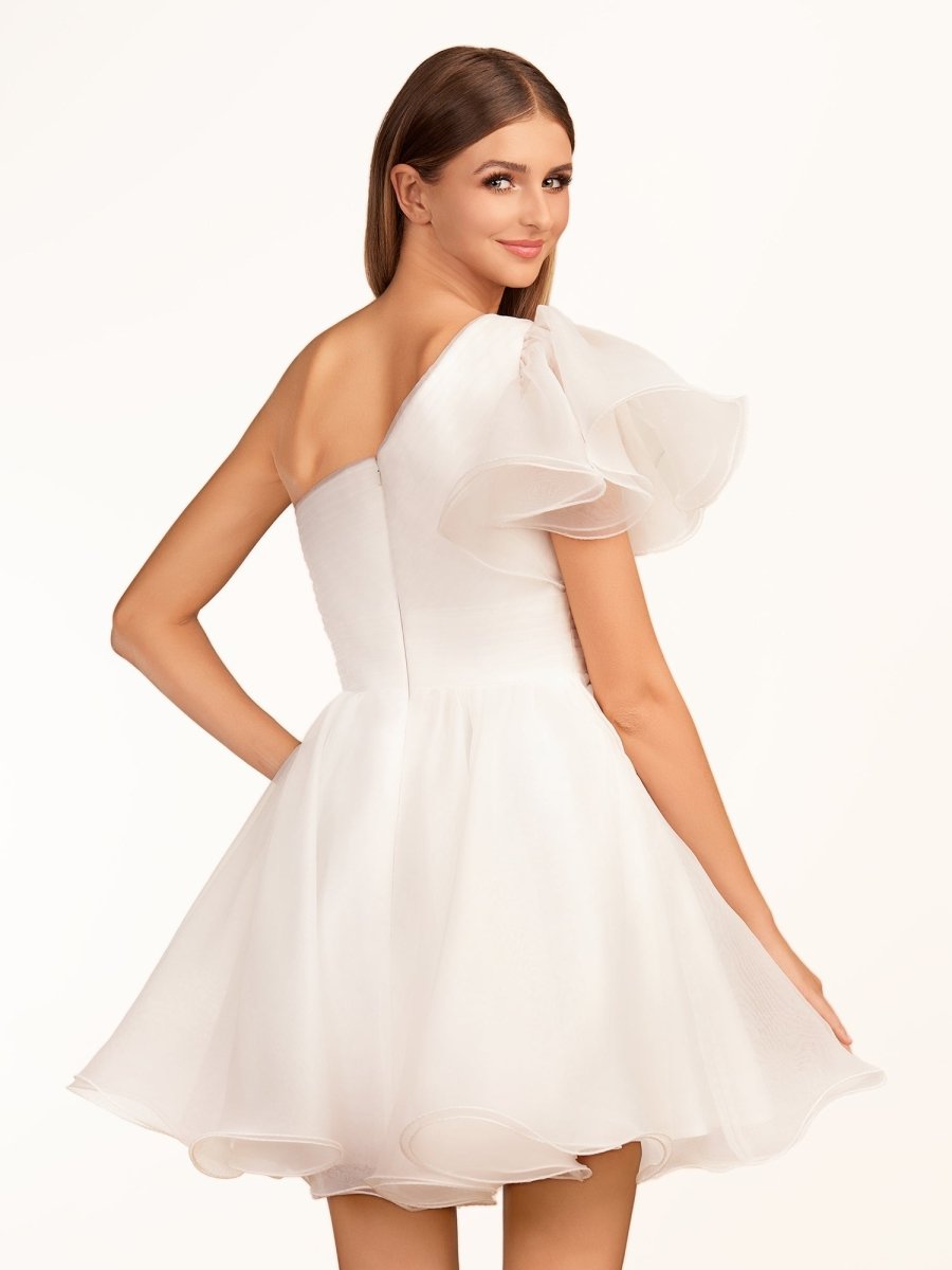 Sevoba|Ivory A-line One Shoulder Organza Ruffled Homecoming Dress