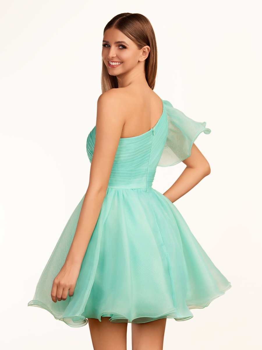 Sevoba|Ivory A-line One Shoulder Organza Ruffled Homecoming Dress