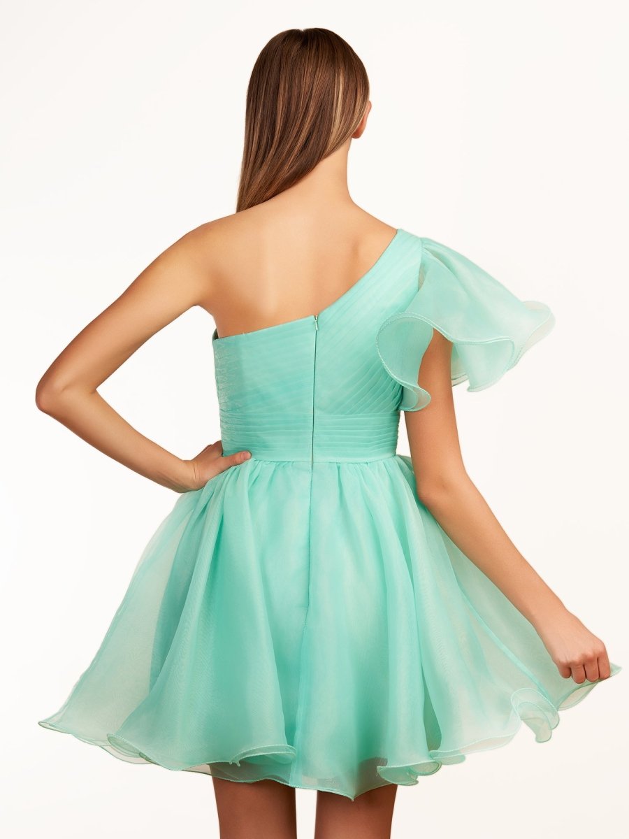 Sevoba|Ivory A-line One Shoulder Organza Ruffled Homecoming Dress
