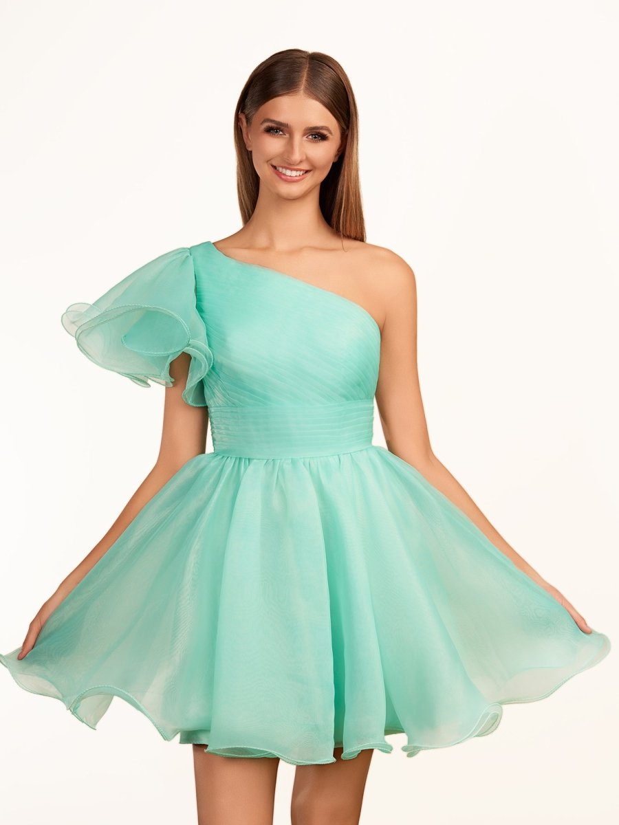 Sevoba|Ivory A-line One Shoulder Organza Ruffled Homecoming Dress