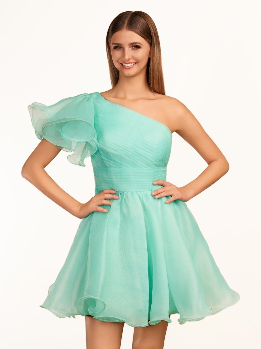 Sevoba|Ivory A-line One Shoulder Organza Ruffled Homecoming Dress