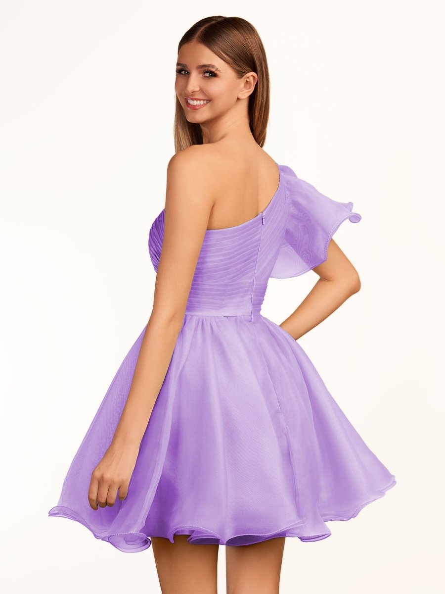 Sevoba|Ivory A-line One Shoulder Organza Ruffled Homecoming Dress
