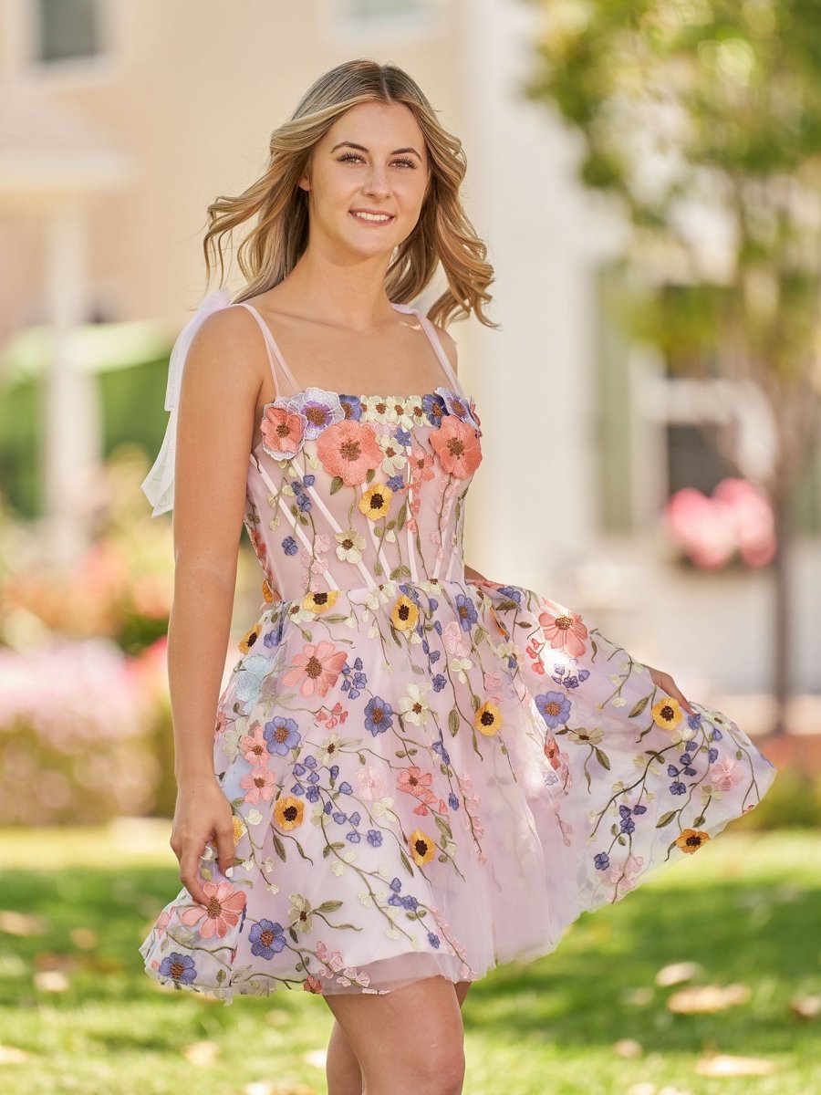 Sevoba|A-Line Black Short Homecoming Dress with 3D Flowers